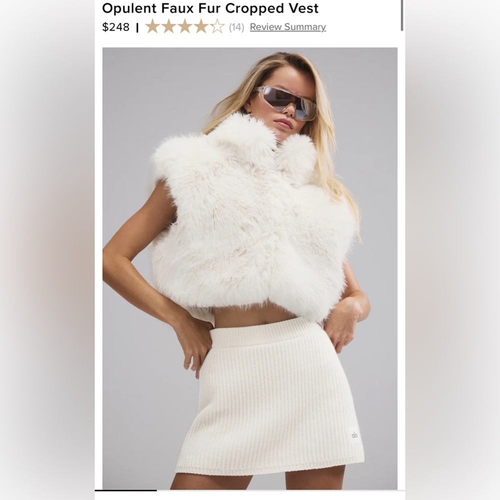 ALO Yoga White Faux Fur Cropped Vest